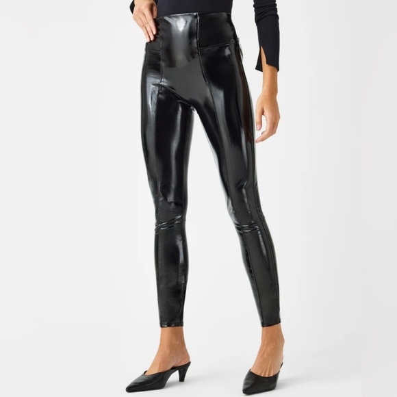 SPANX Faux Leather Patent Leggings Black High Rise Size Small - Picture 1 of 13